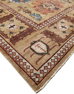 Antique Bakshaish Carpet, Oriental Persian Handmade in Tan Brown, Blue and Red