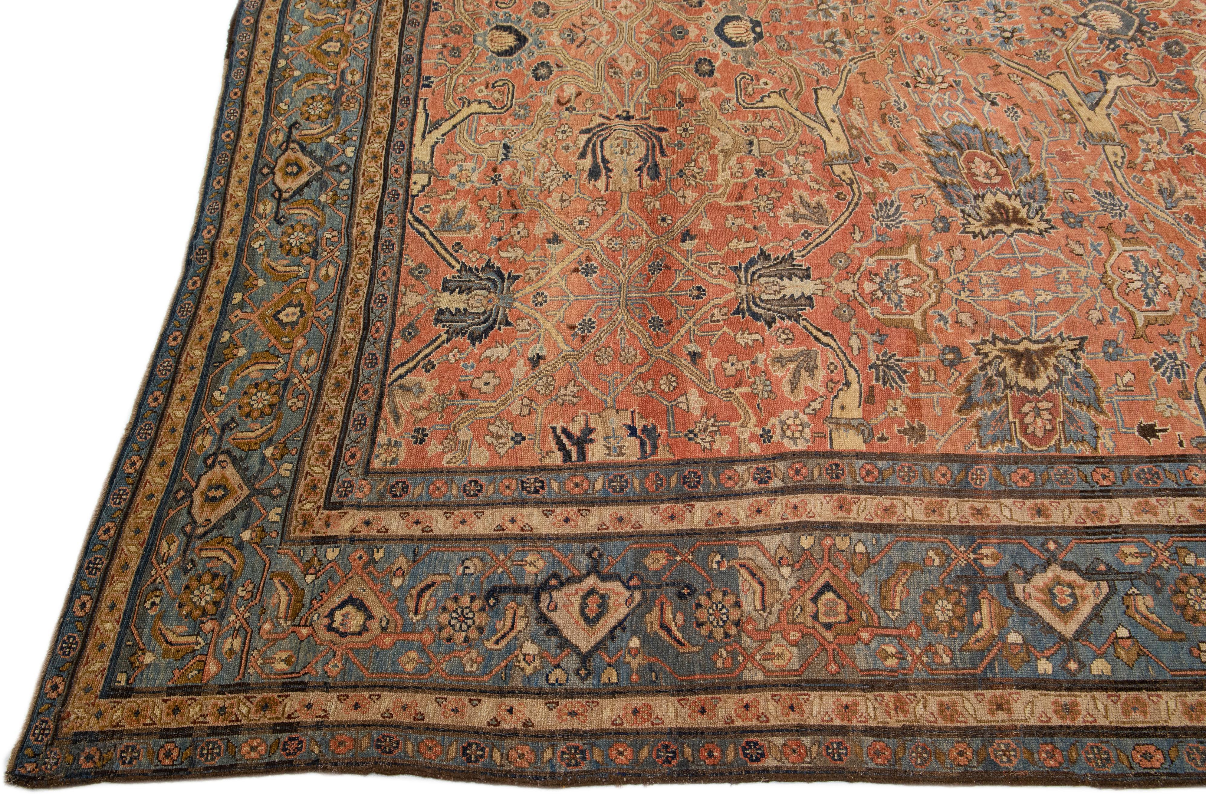 Antique Bakshaish Persian Handmade Rust Oversize Wool Rug with Allover Motif In Excellent Condition For Sale In Norwalk, CT