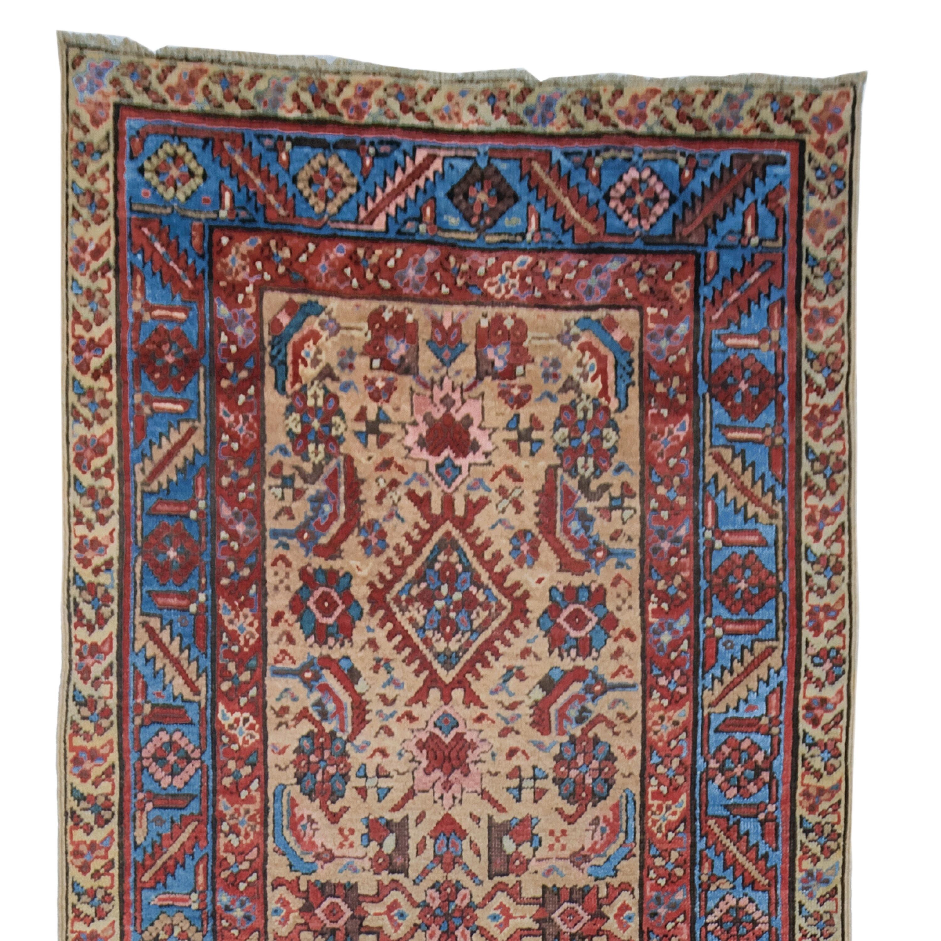 We offer a gorgeous 19th century antique Bakshaish runner that will leave you feeling like you've stepped back in time. This runner is a masterpiece with its intricate design and rich history. Each stitch tells a story of ancient artistry, adding an