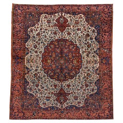 Antique Baktiary Persian Rug, Ivory Field, Botanical Motifs, 1920