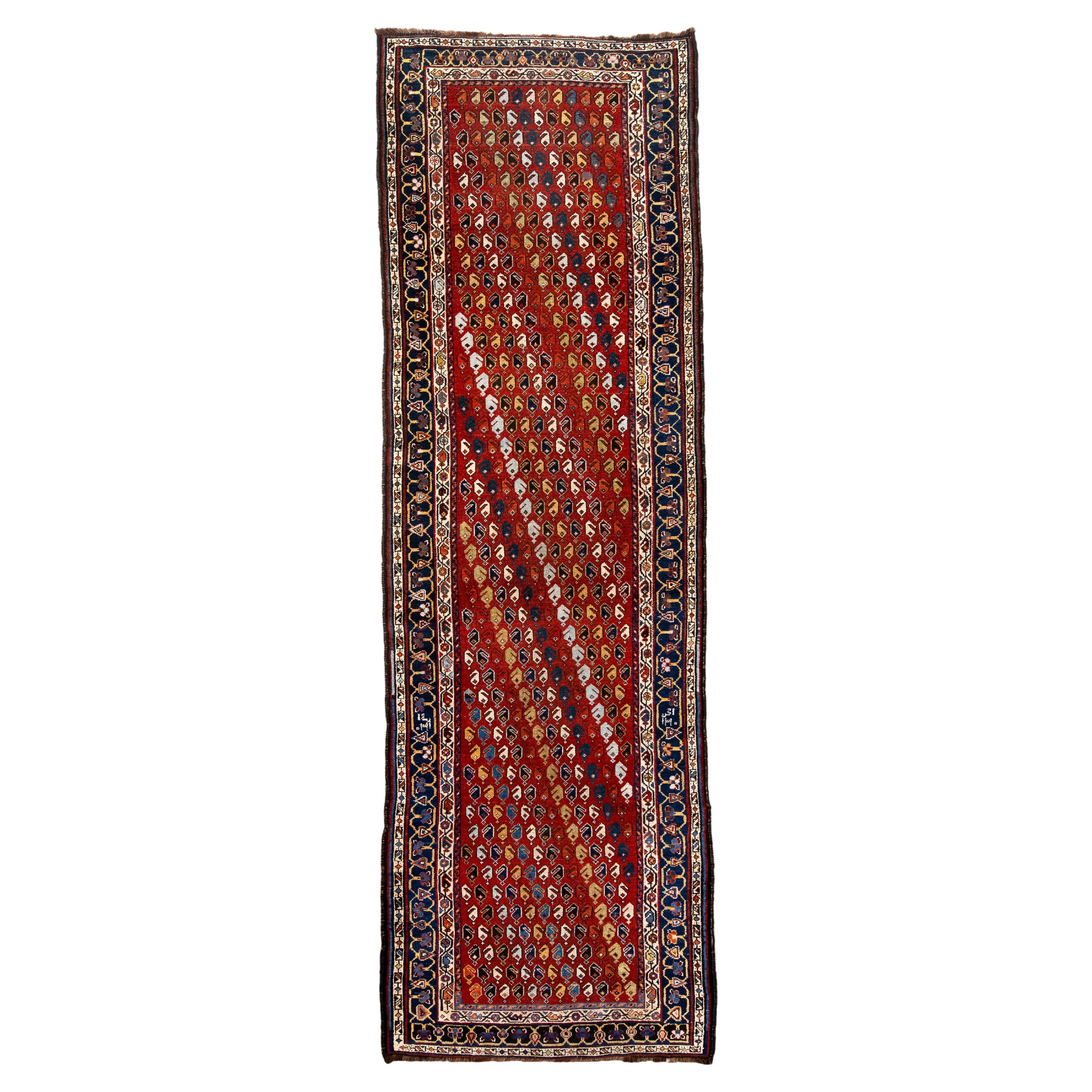 Antique Baktiary Runner with a Red Boteh Design