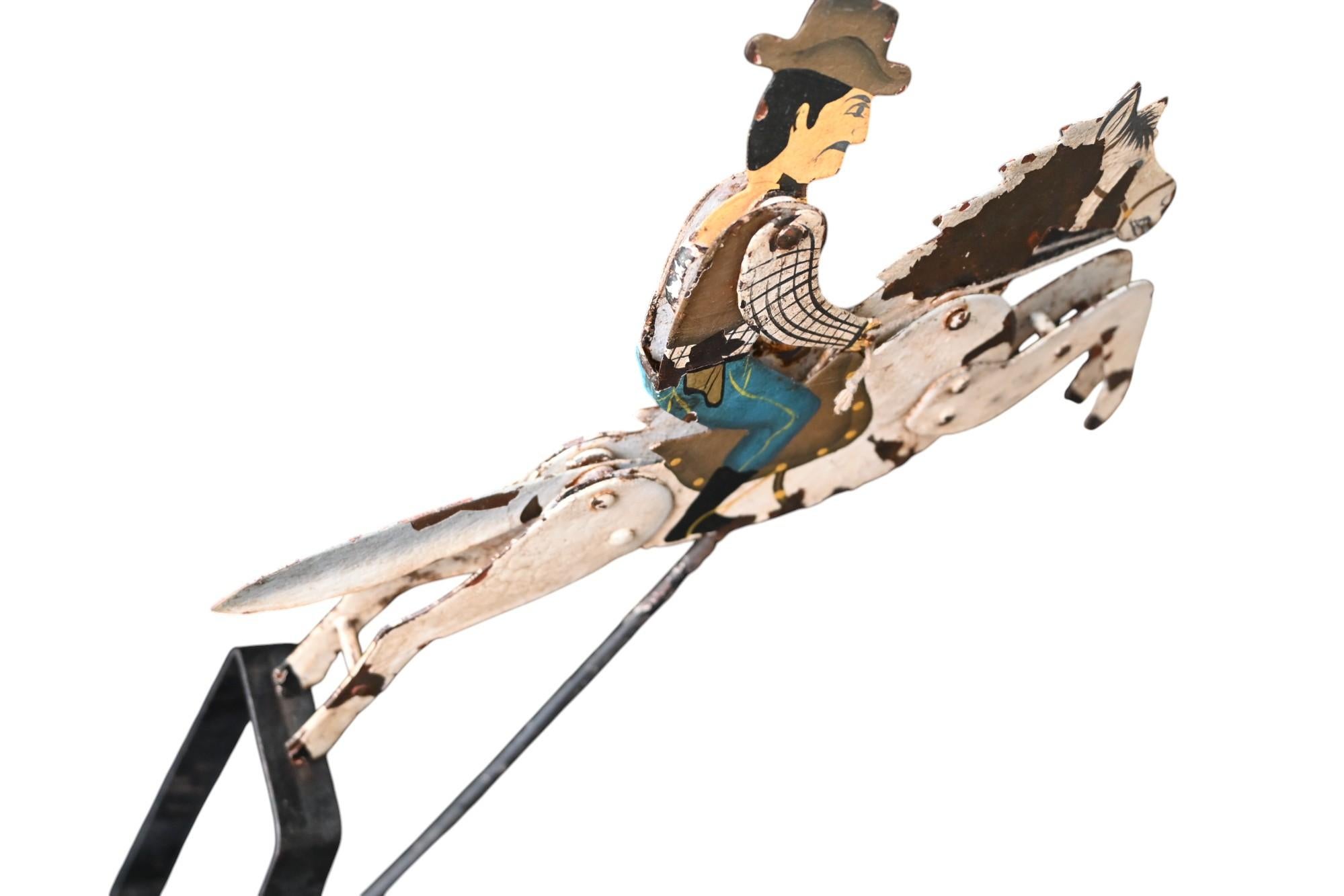 19th Century Antique balance toy Galloping Cowboy Moving , handpainted forged iron, 19th C. For Sale