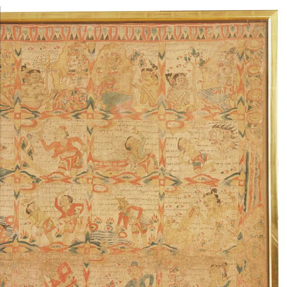 Antiker Balinesischer Kalender, Palelintangan, Kamasan, Bali, frühes 20. Jahrhundert (Baumwolle) im Angebot