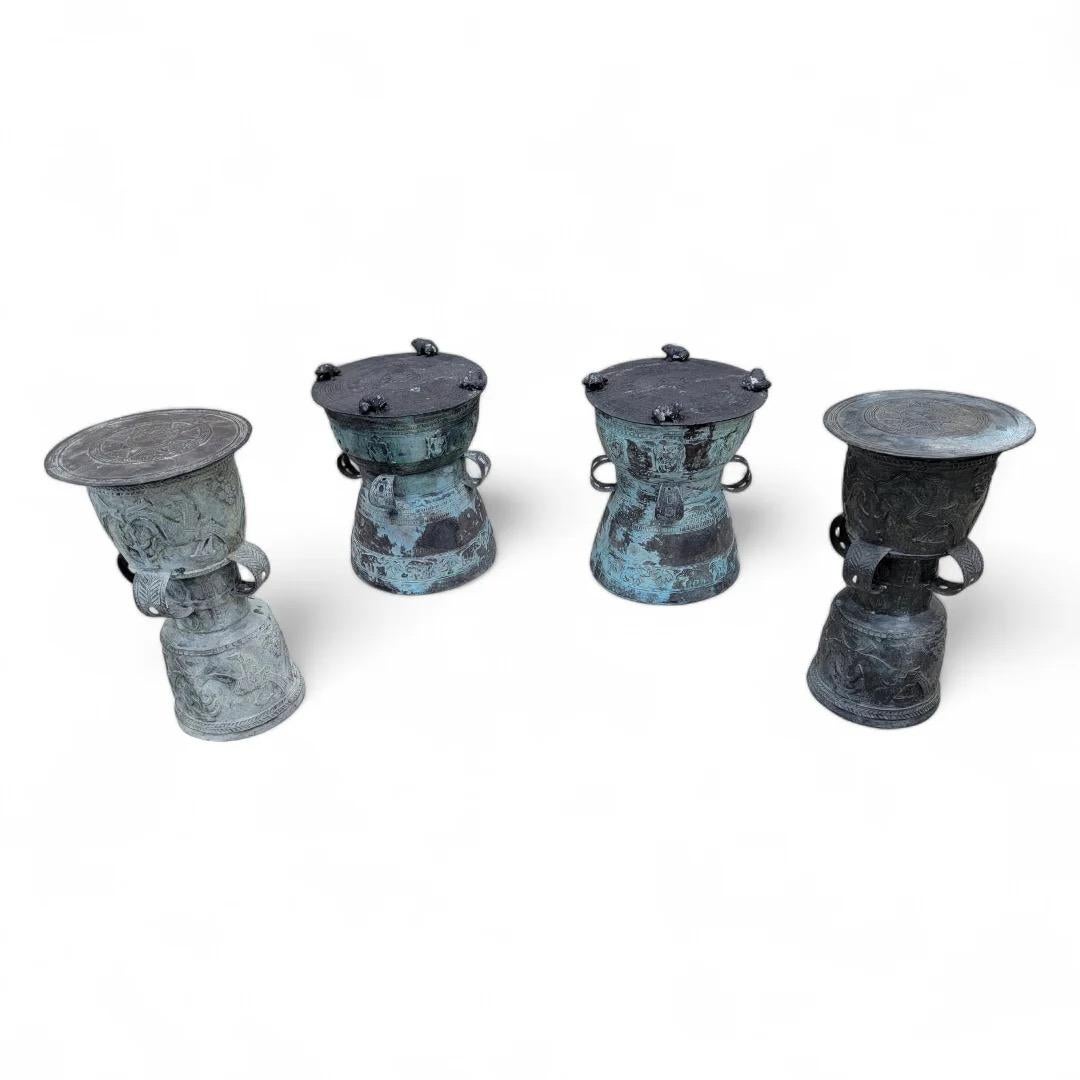 Antique Balinese Hammered Bronze Rain Drum Garden Stool/Plant Stand - Set Of 2 en vente 2
