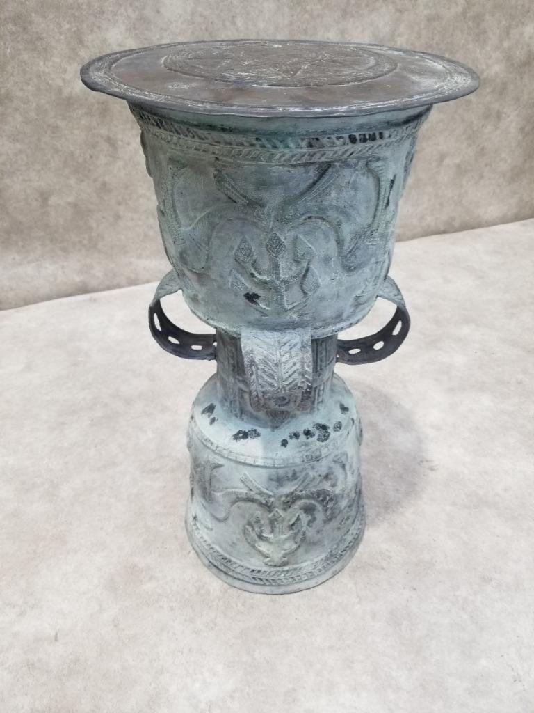 19th Century Antique Balinese Hammered Bronze Rain Drum Garden Stool/Plant Stand - Set of 3