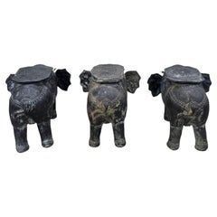 Antique Balinese Hammered Bronze Saddled Elephant Side Table
