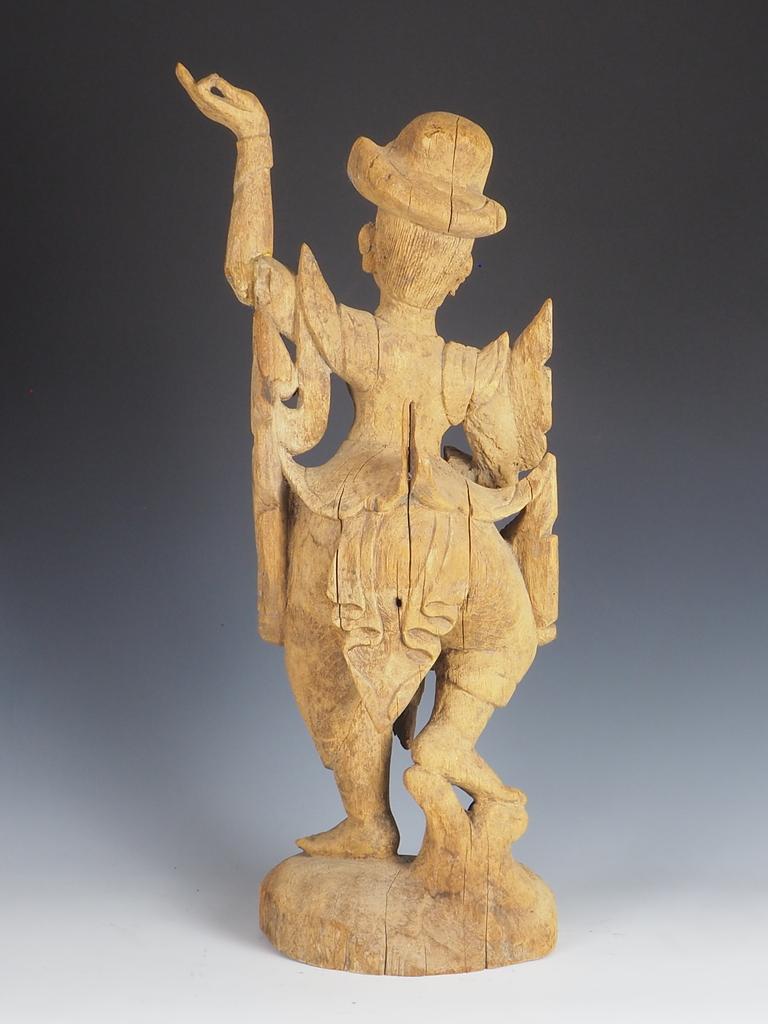 Wood Antique Balinese Hand-Carved Sculpture of a Young Dancer For Sale