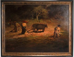 Antique Balinese Painting Indonesia 1930-1940 Bali / Indonesia Sampan Rice Paddy