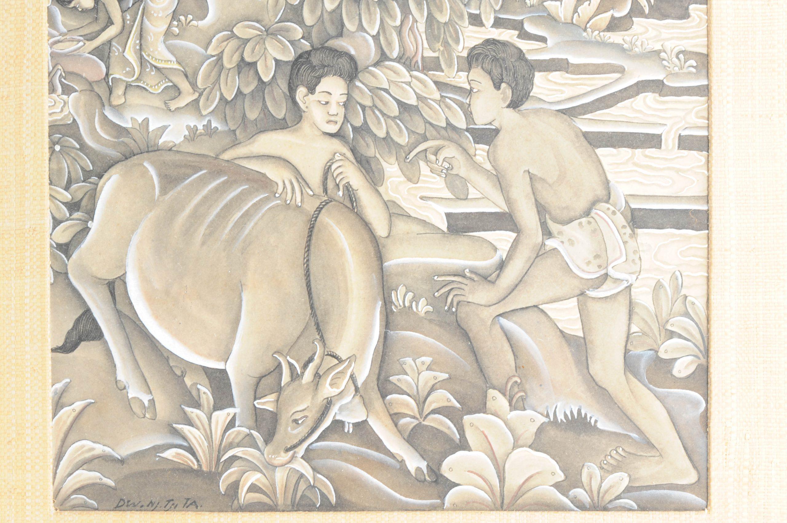 Beautifully painted gouache on paper, Balinese. Nice quality piece. 1940/1950

Additional information:
Material: Paper
Region of Origin: India/Indonesia
Period: 19th century
Dimensions: Frame 45.5 x 35.5 cm
