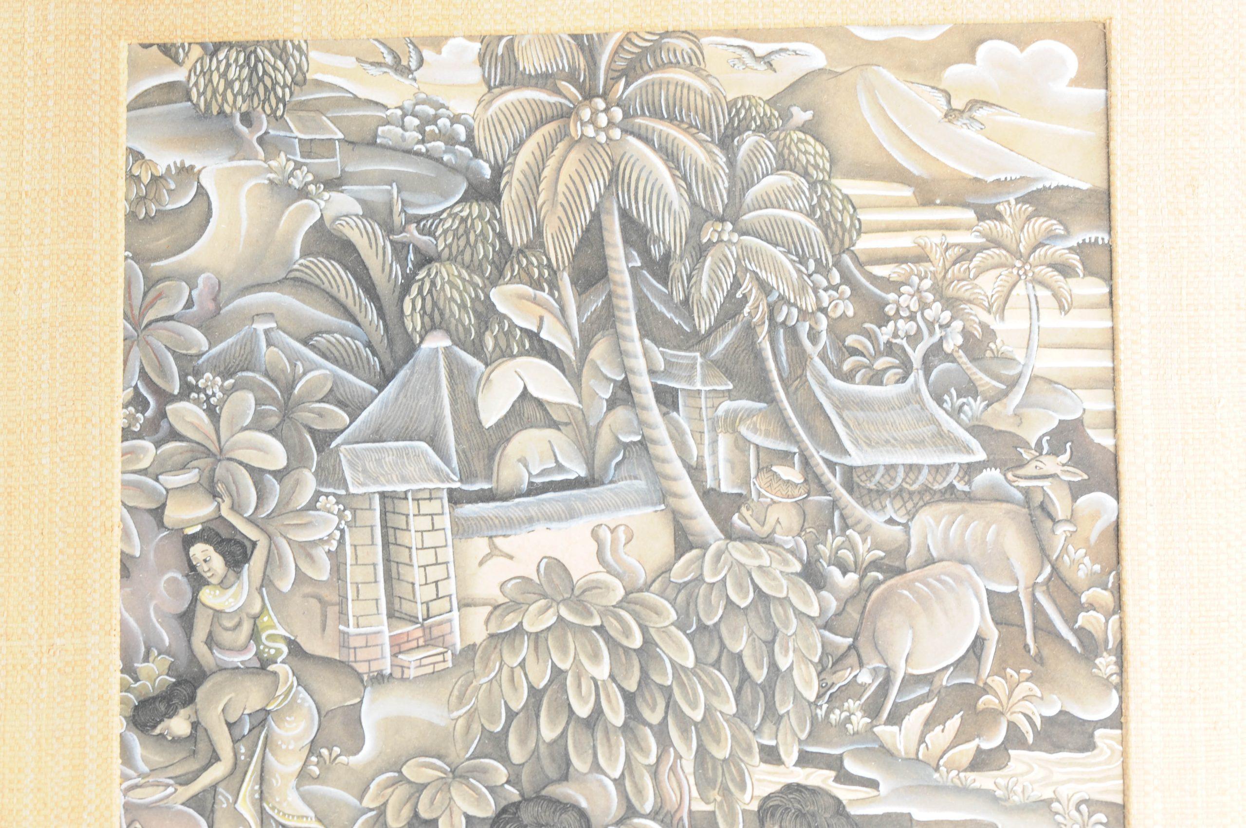 Indonesian Antique Balinese Painting, Indonesia Tepera, Bali 1940-1950 For Sale