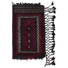 Textile tribal ancien Balisht à motifs géométriques rouges et noirs - Rug & Ki