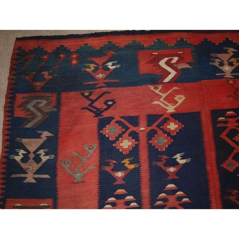 A really outstanding example of a large size antique Sharkoy kilim with a very well drawn traditional design in a soft overall colour palette. Sharkoy kilims are also known as Sarkoy or Thracian, they originate from Western Turkey or the region