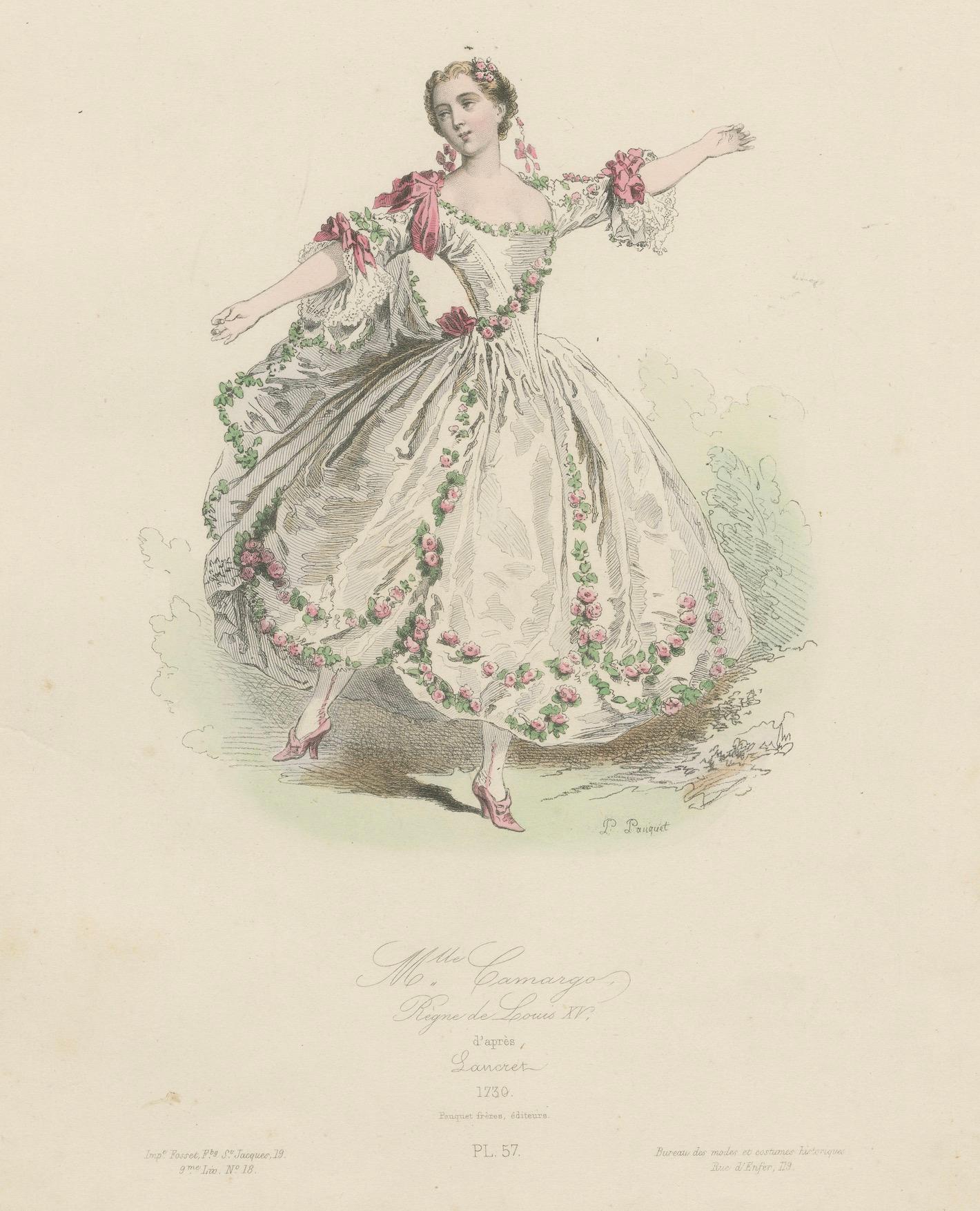 Antike Ballettdrucke mit zarten Rokoko-Kostümen, um 1860 (Papier) im Angebot