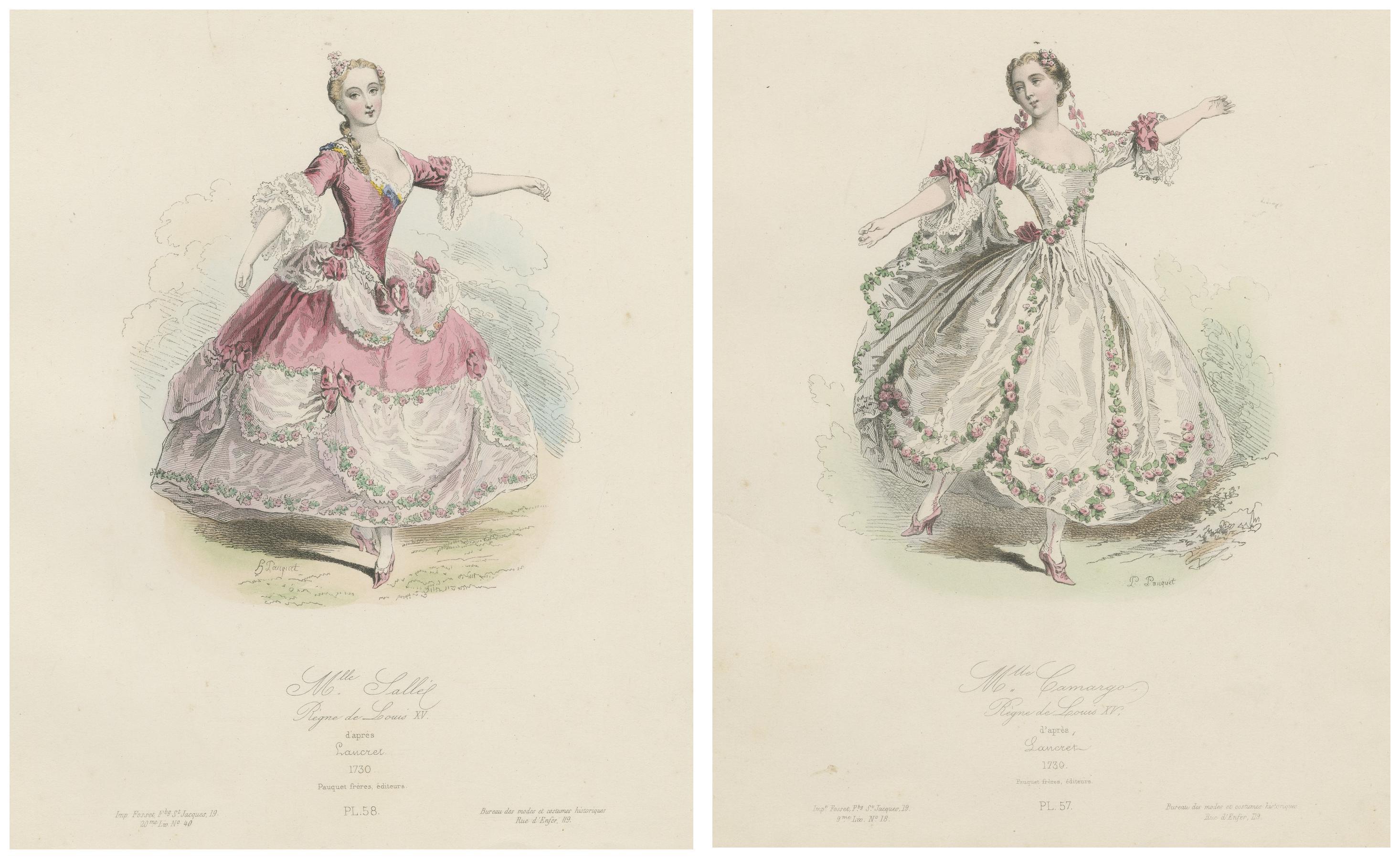 Antike Ballettdrucke mit zarten Rokoko-Kostümen, um 1860 im Angebot 4
