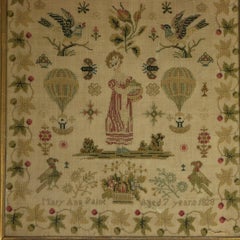 Antique Ballooning Sampler, 1828, by Mary Ann Paine