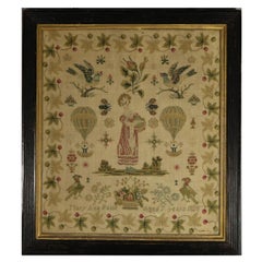 Antique Ballooning Sampler, 1828, by Mary Ann Paine