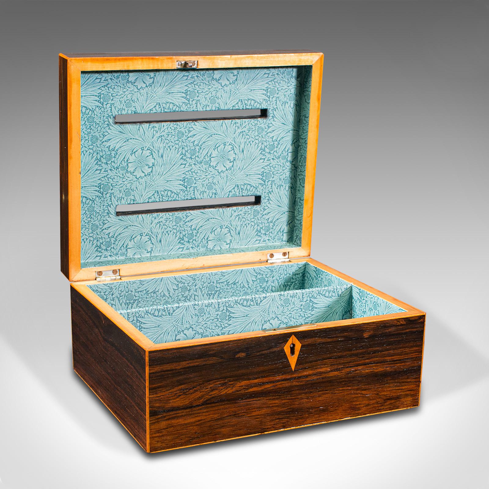 This is an antique ballot box. An English, rosewood and boxwood inlaid voting or post box, dating to the late Victorian period, circa 1900.

Superb quality ballot box with striking finish
Displays a desirable aged patina and in good order
Select