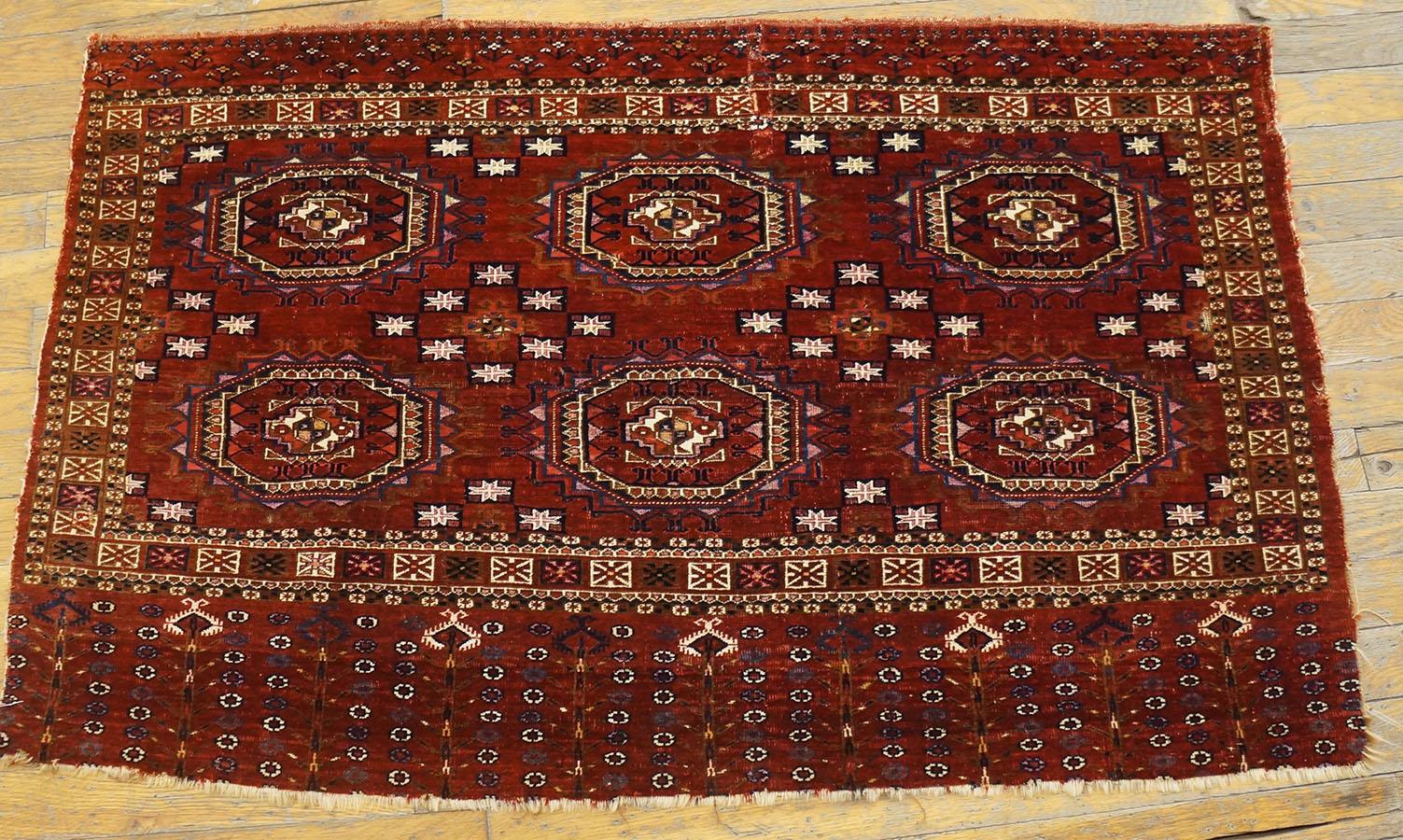 Mid 19th Century Tekke Turkmen Chuval with Silk & Cotton Highlights
( 2'4