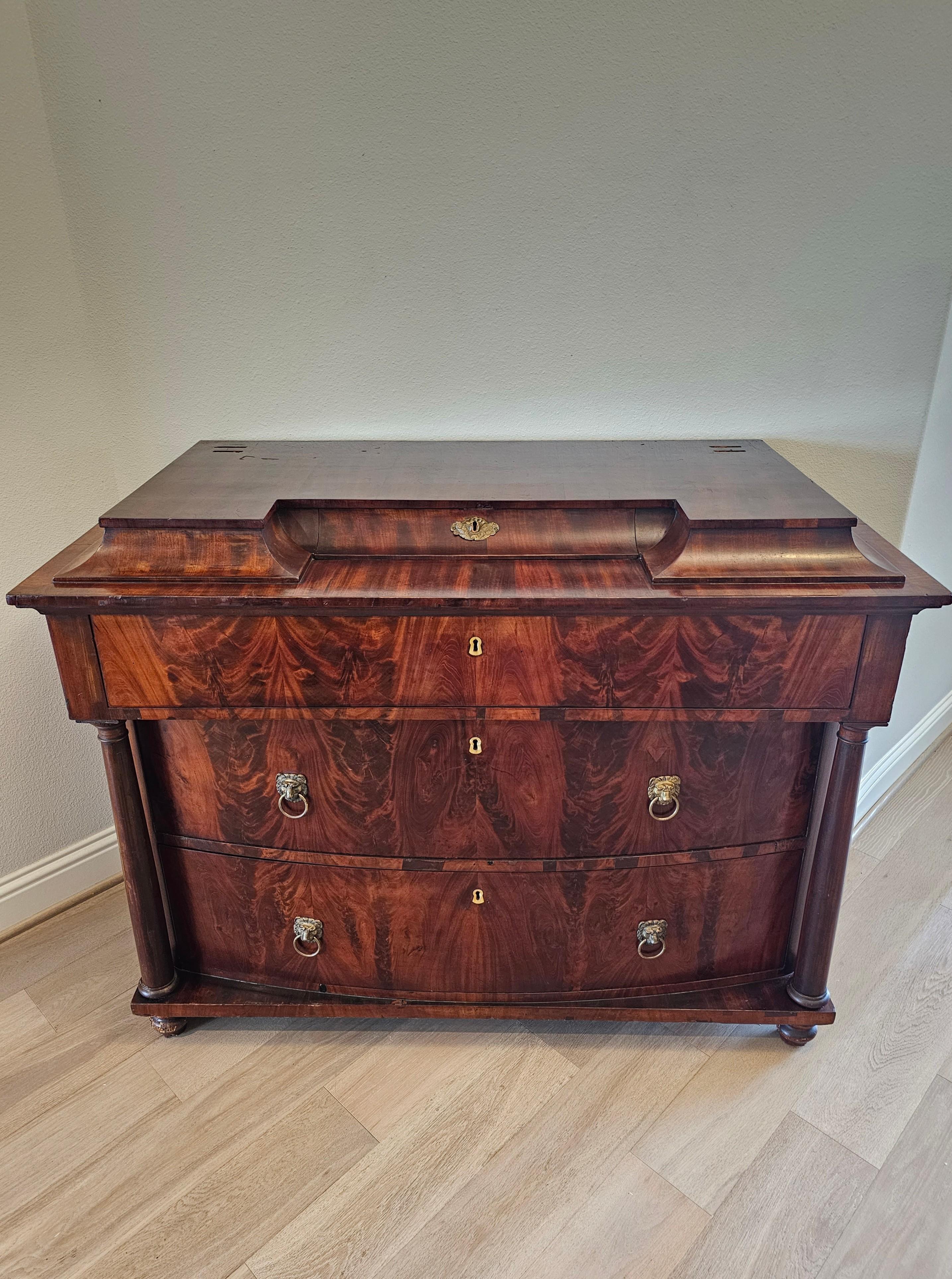 Antique Baltic Empire Biedermeier Period Flame Mahogany Chest of Drawers In Fair Condition For Sale In Forney, TX