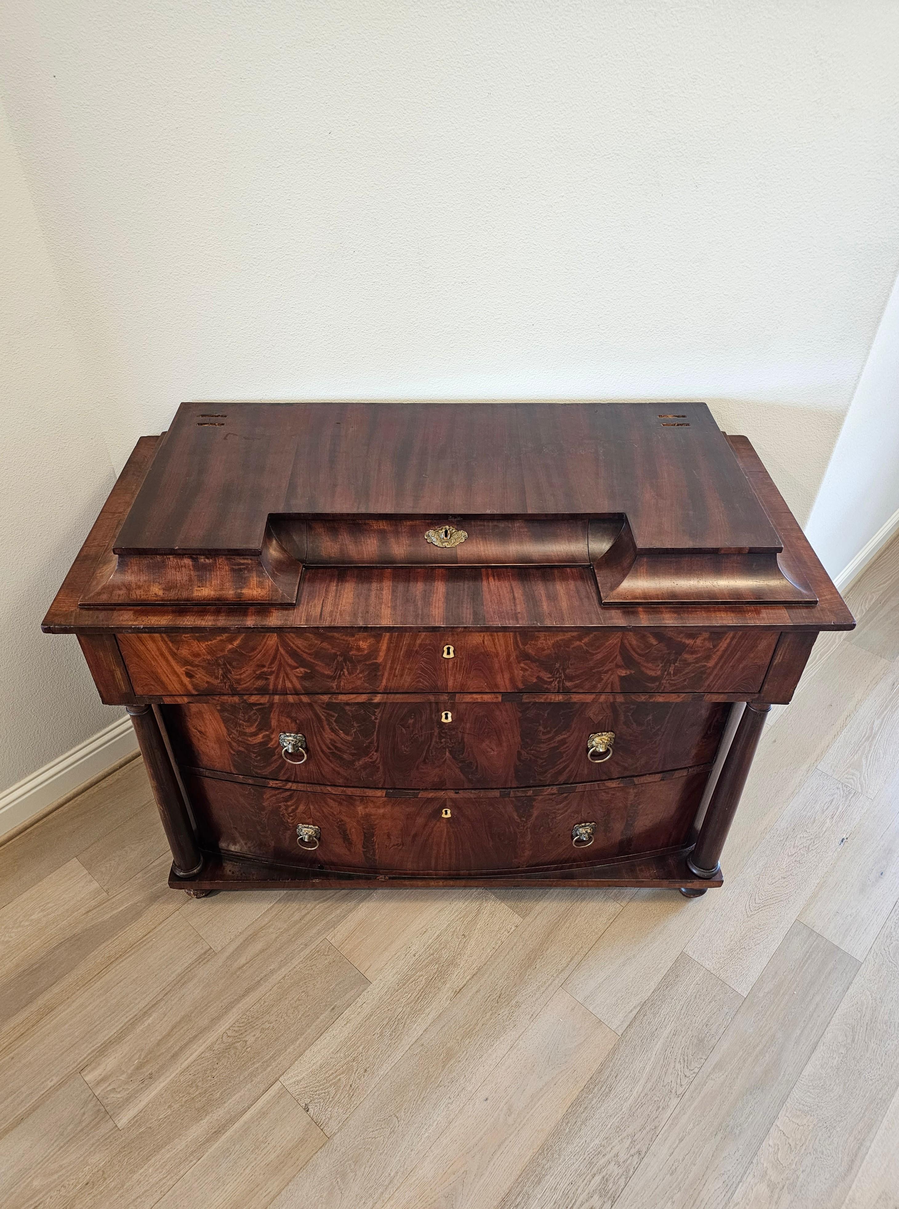 19th Century Antique Baltic Empire Biedermeier Period Flame Mahogany Chest of Drawers For Sale