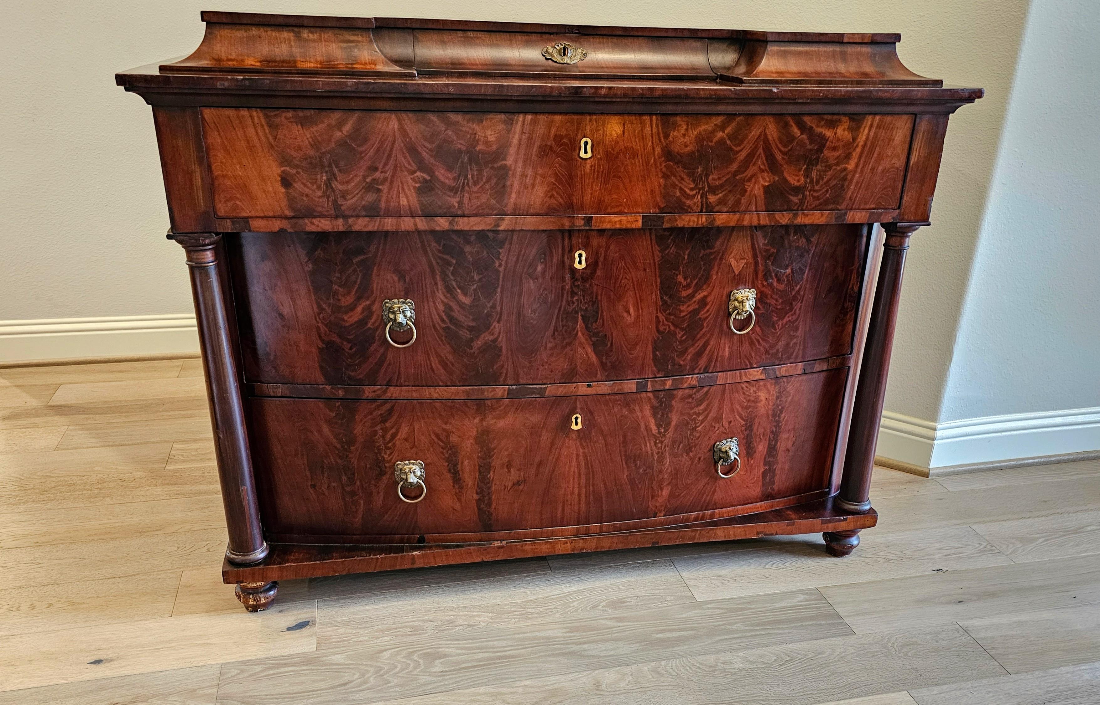 Antique Baltic Empire Biedermeier Period Flame Mahogany Chest of Drawers For Sale 1