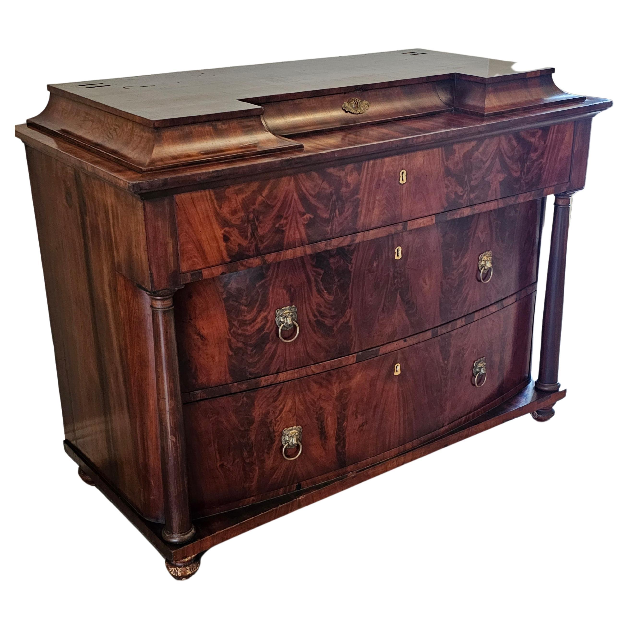 Antique Baltic Empire Biedermeier Period Flame Mahogany Chest of Drawers For Sale