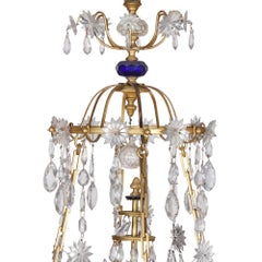 Antique Baltic Gilt Bronze, Blue and Amethyst Glass Chandelier