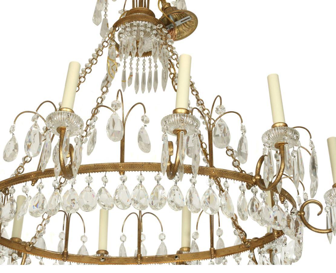 20th Century Antique Baltic Gilt Metal and Crystal Ten-Arm Chandelier