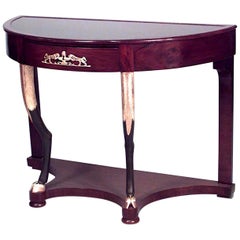 Antique Baltic Mahogany Console Table with Gilt Trim and Hoof Legs
