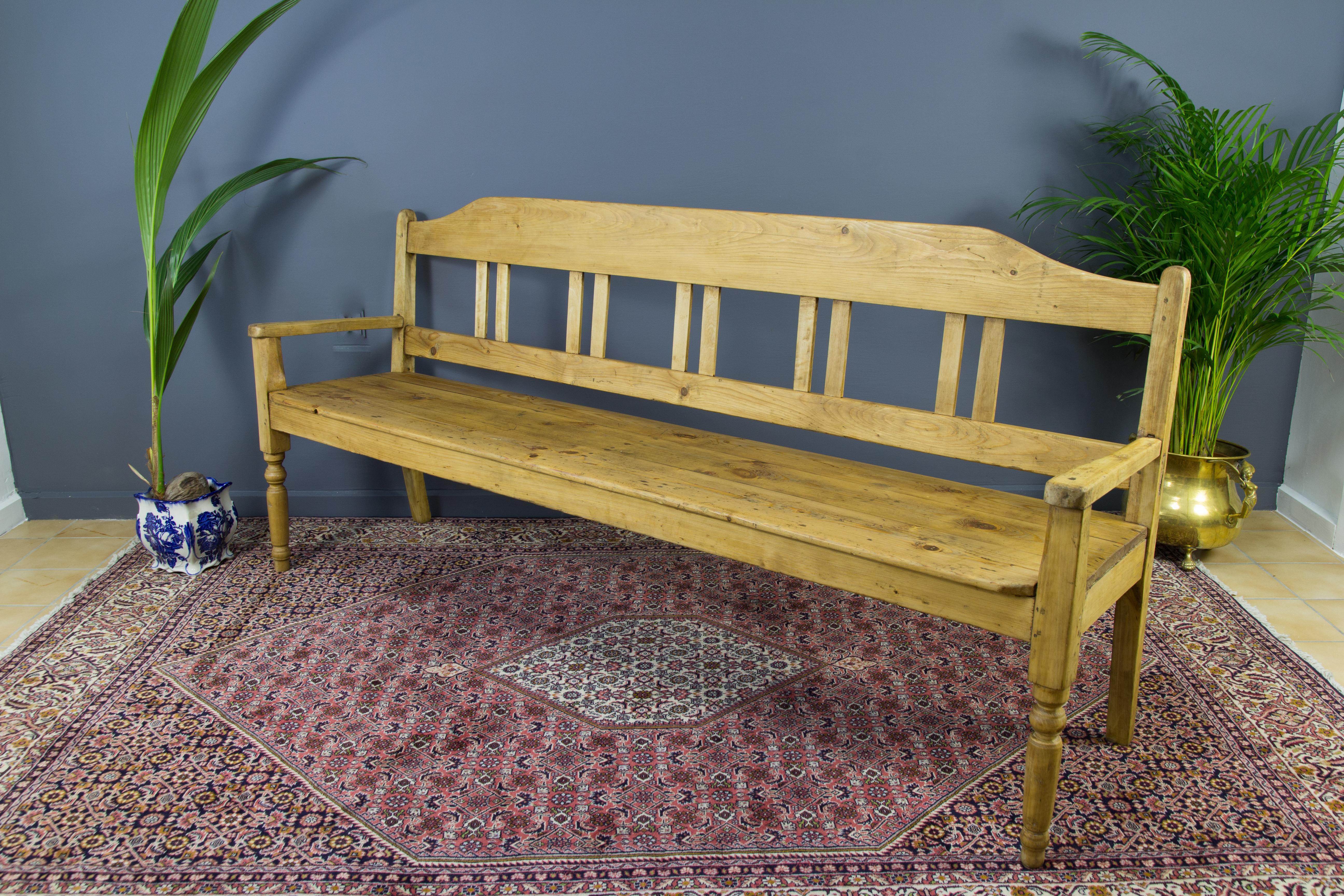 Latvian Antique Baltic Pine Country Style Rustic Bench, 1920's