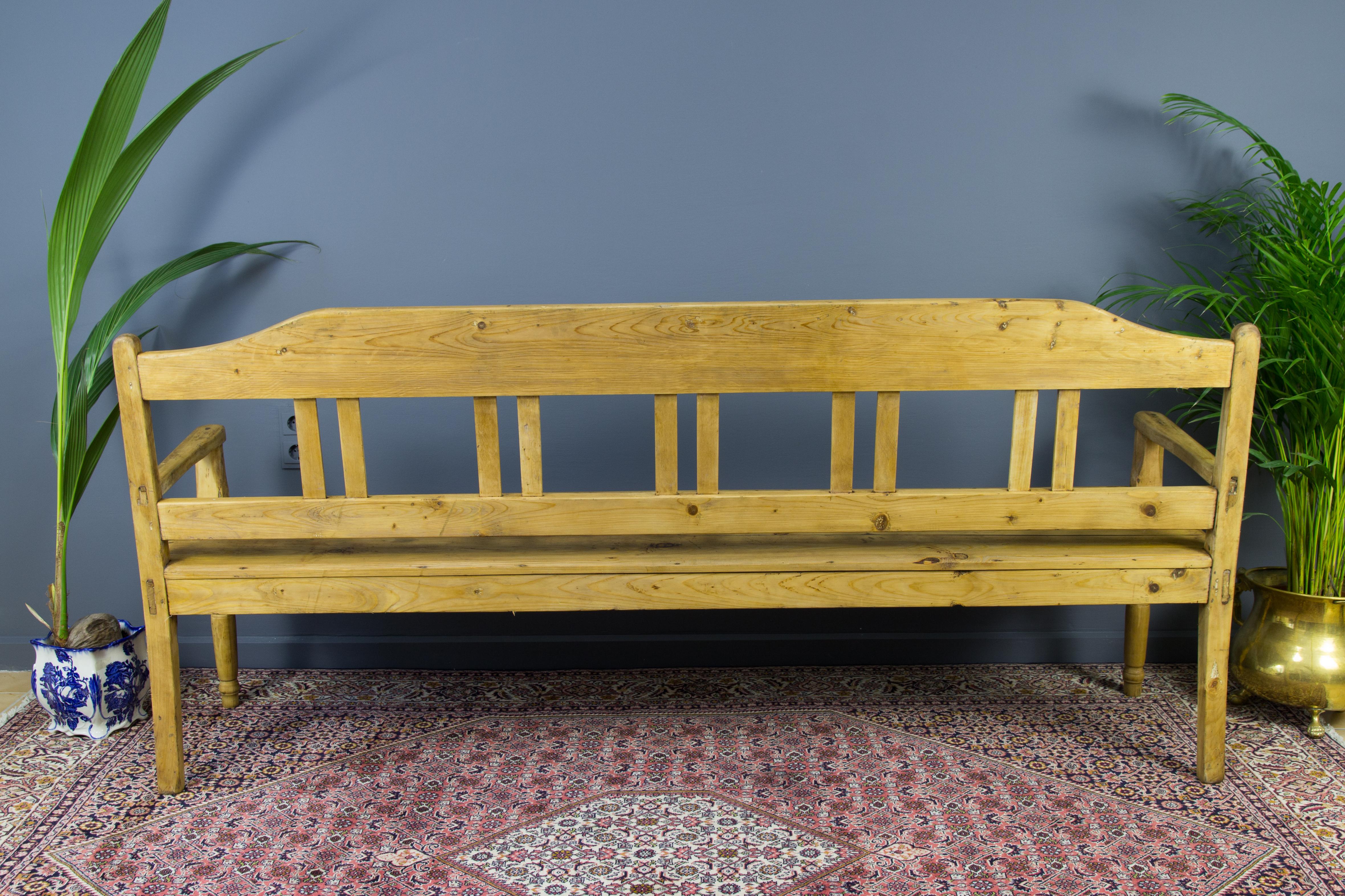 Early 20th Century Antique Baltic Pine Country Style Rustic Bench, 1920's