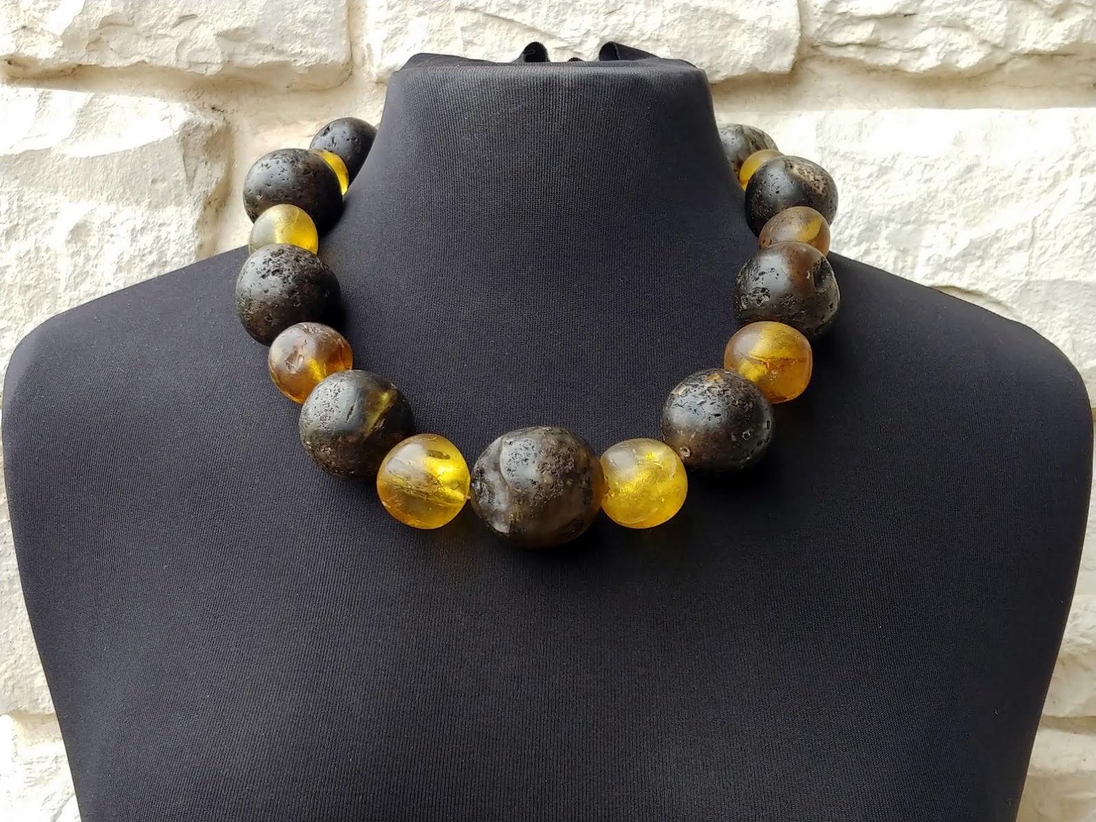 Antique Baltic Raw Chunky Amber Necklace For Sale 7