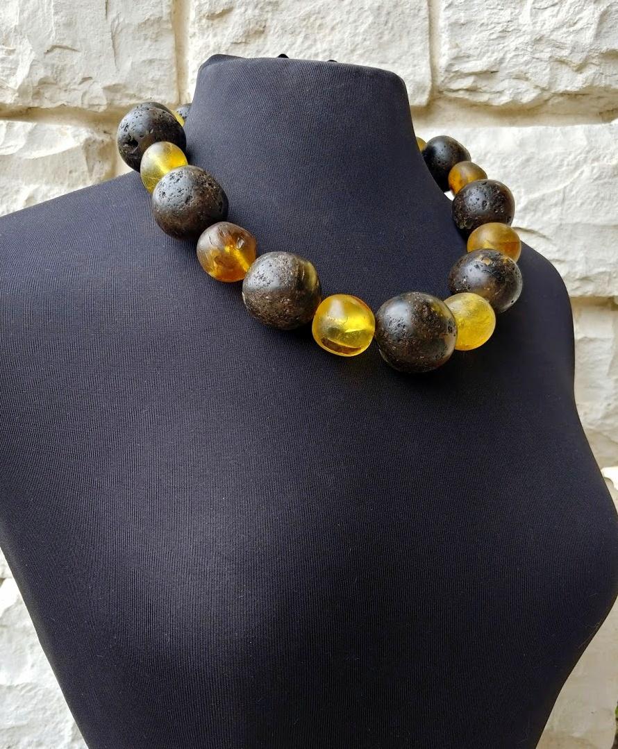 Bead Antique Baltic Raw Chunky Amber Necklace For Sale
