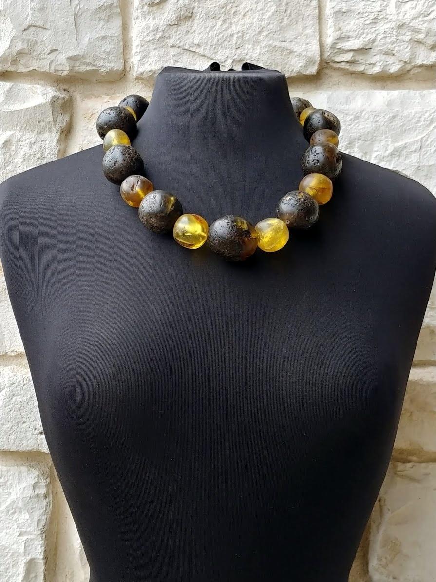 Women's or Men's Antique Baltic Raw Chunky Amber Necklace For Sale