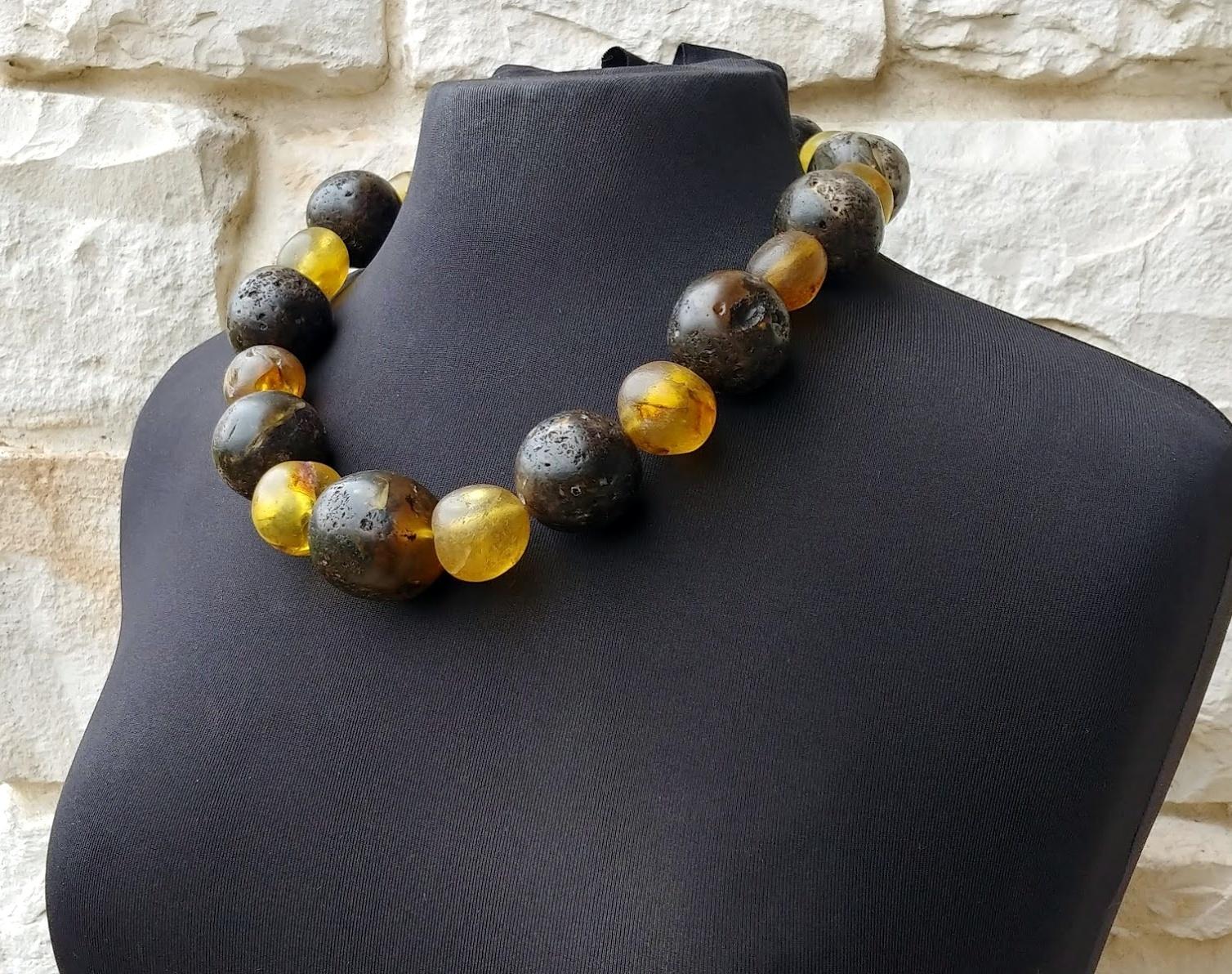 Antique Baltic Raw Chunky Amber Necklace For Sale 1