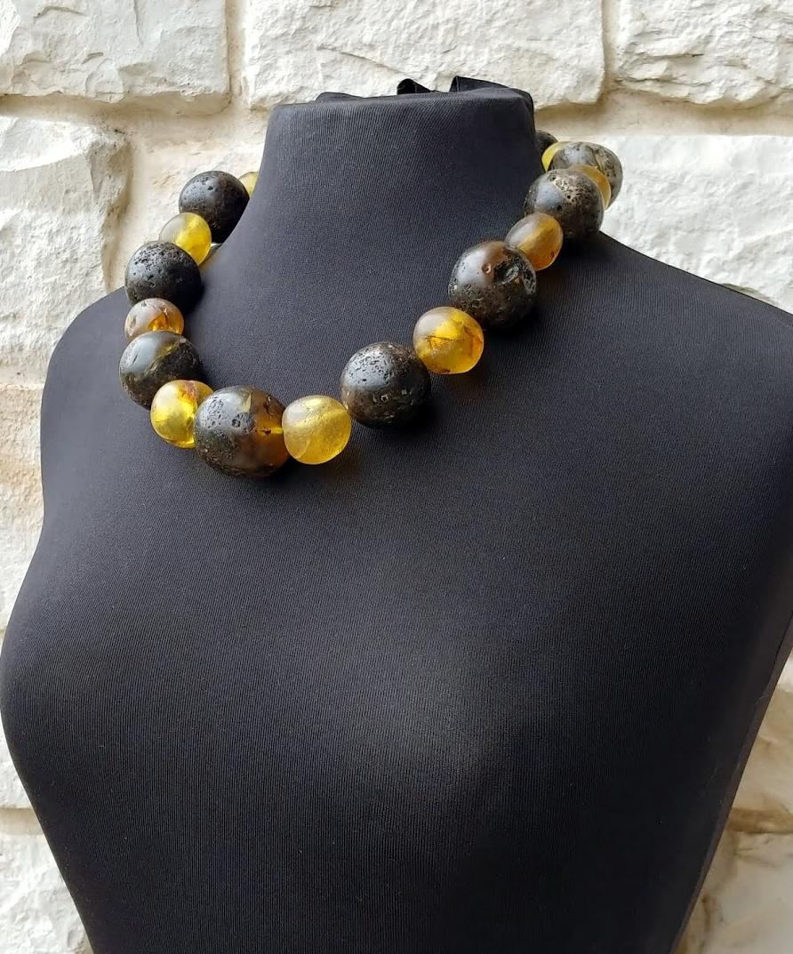 Antique Baltic Raw Chunky Amber Necklace For Sale 2