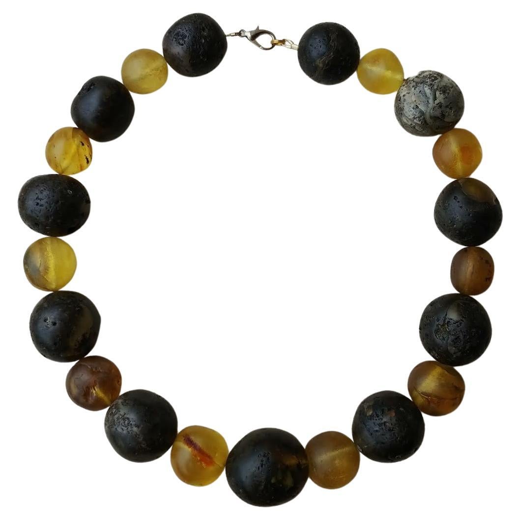Antique Baltic Raw Chunky Amber Necklace For Sale