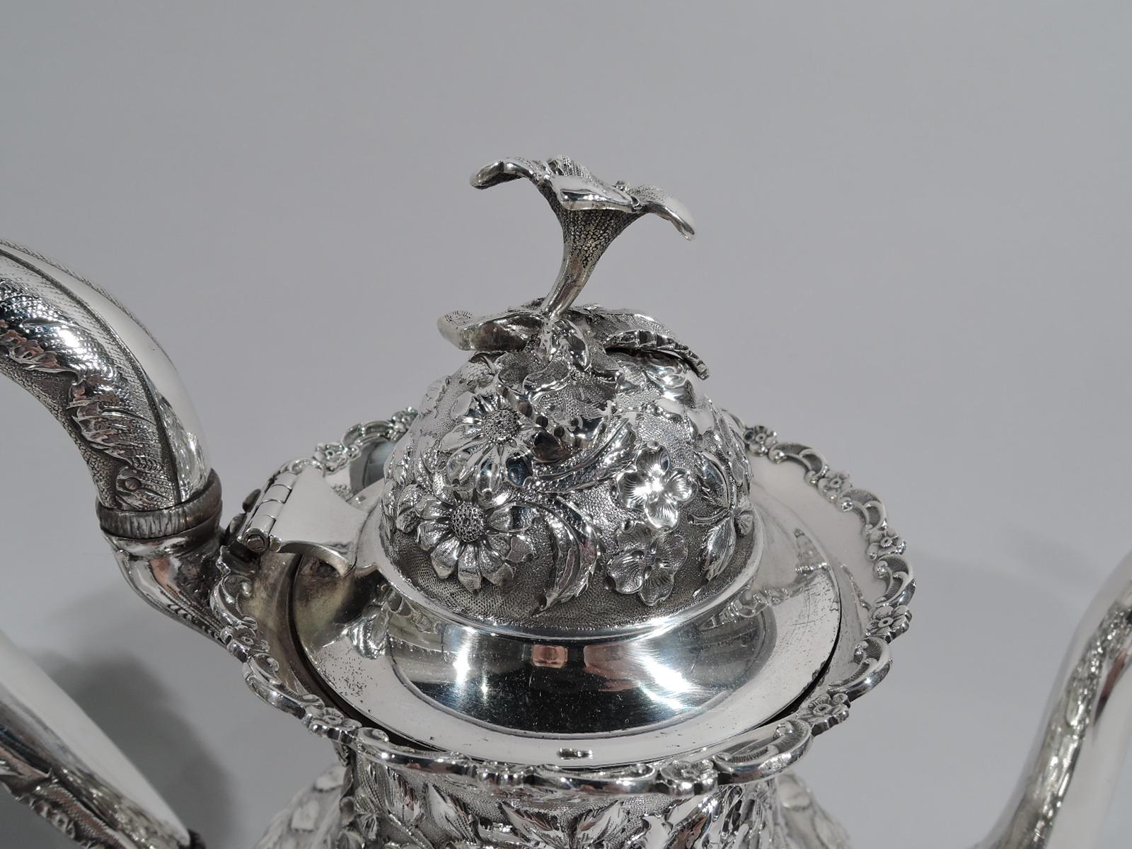 American Antique Baltimore Repousse Sterling Silver 5-Piece Coffee and Tea Set