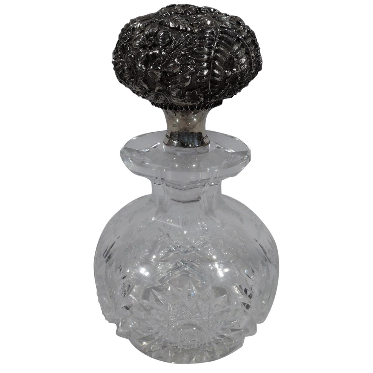 Antique flacon de parfum Baltimore en argent sterling et verre taillé