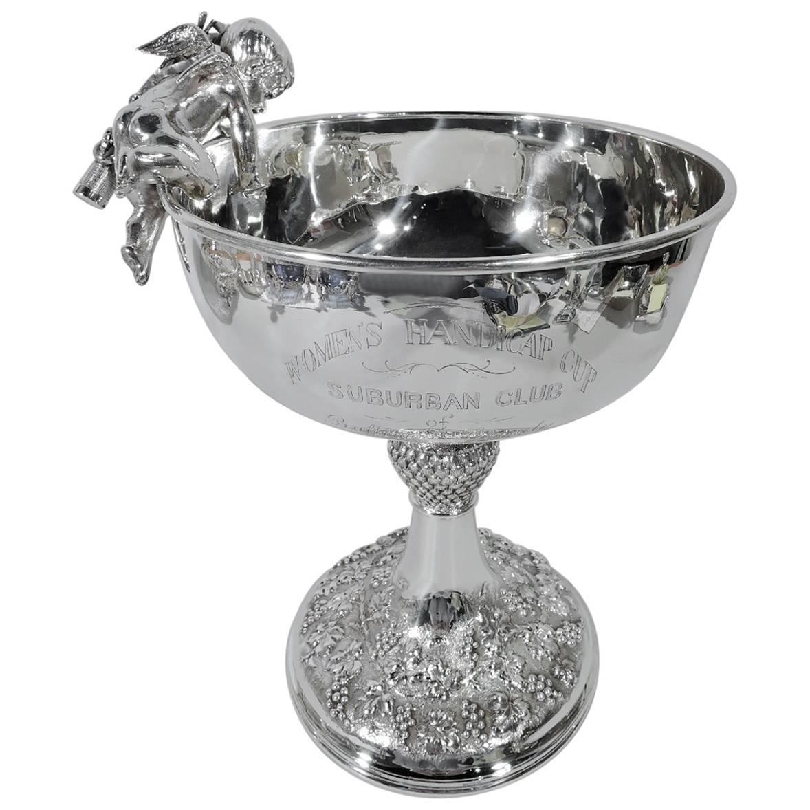 Antique Baltimore Sterling Silver Golf Trophy with Cherubic Caddy