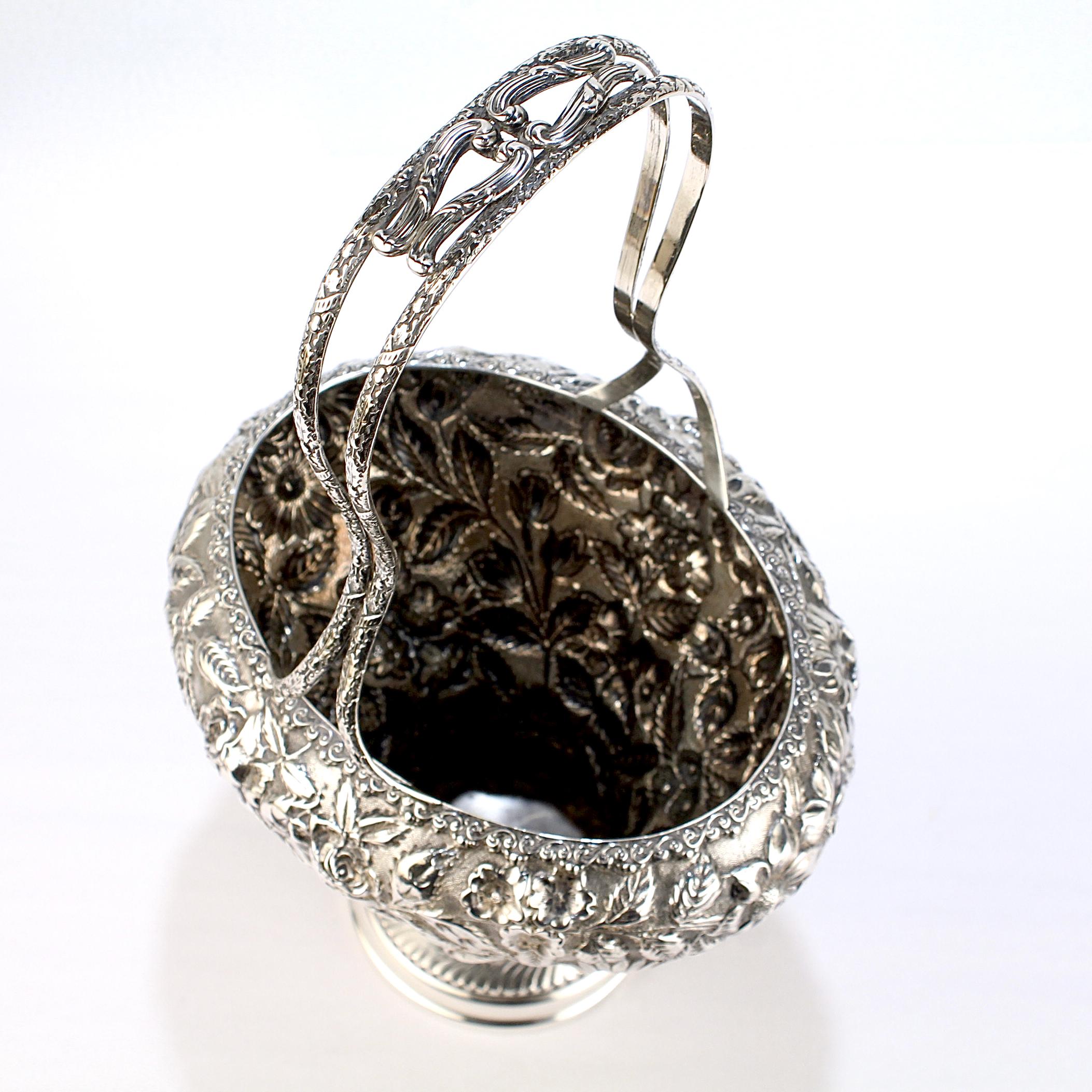 Women's or Men's Antique Baltimore Sterling Silver Repousse Rose Handled Basket or Vase