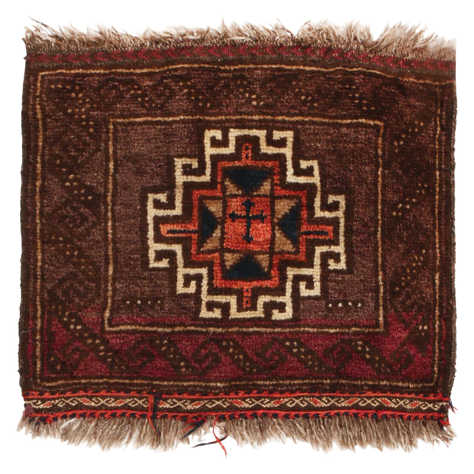 Antique Baluch Brown and Pink Wool Persian Rug For Sale at 1stDibs