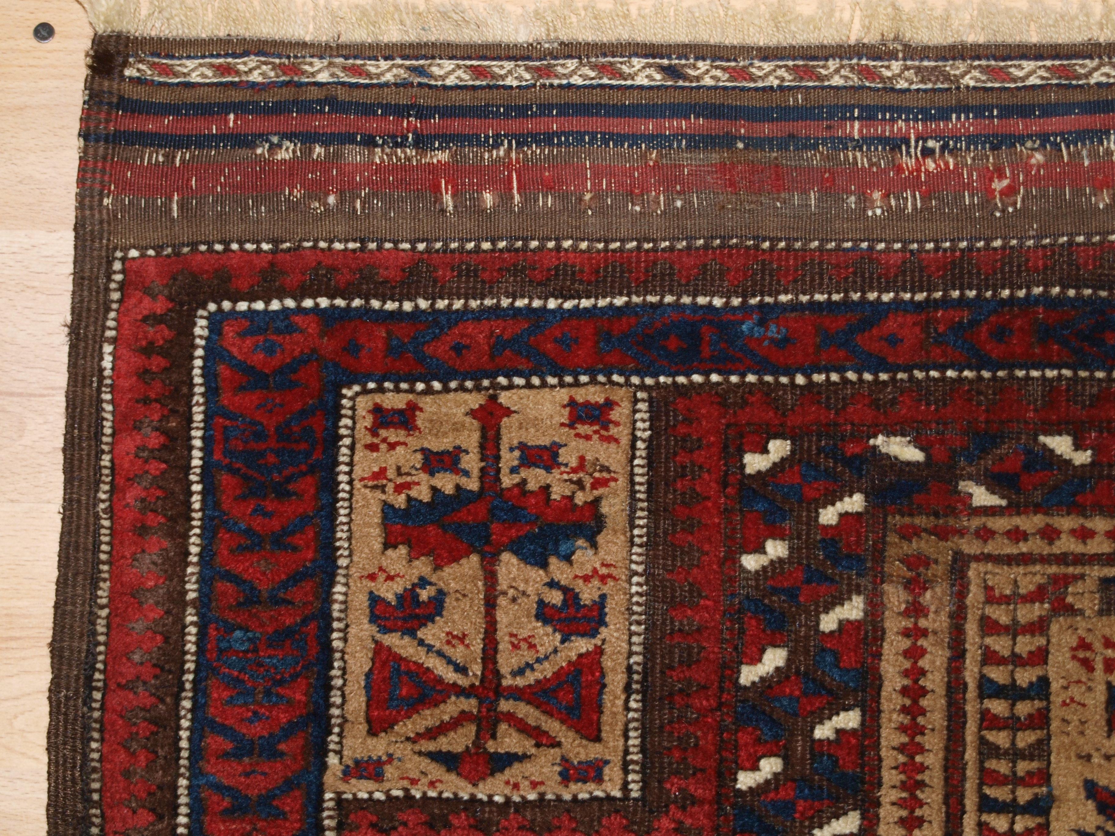 Antique Baluch camel ground prayer rug, late 19th century. In Good Condition For Sale In Moreton-In-Marsh, GB