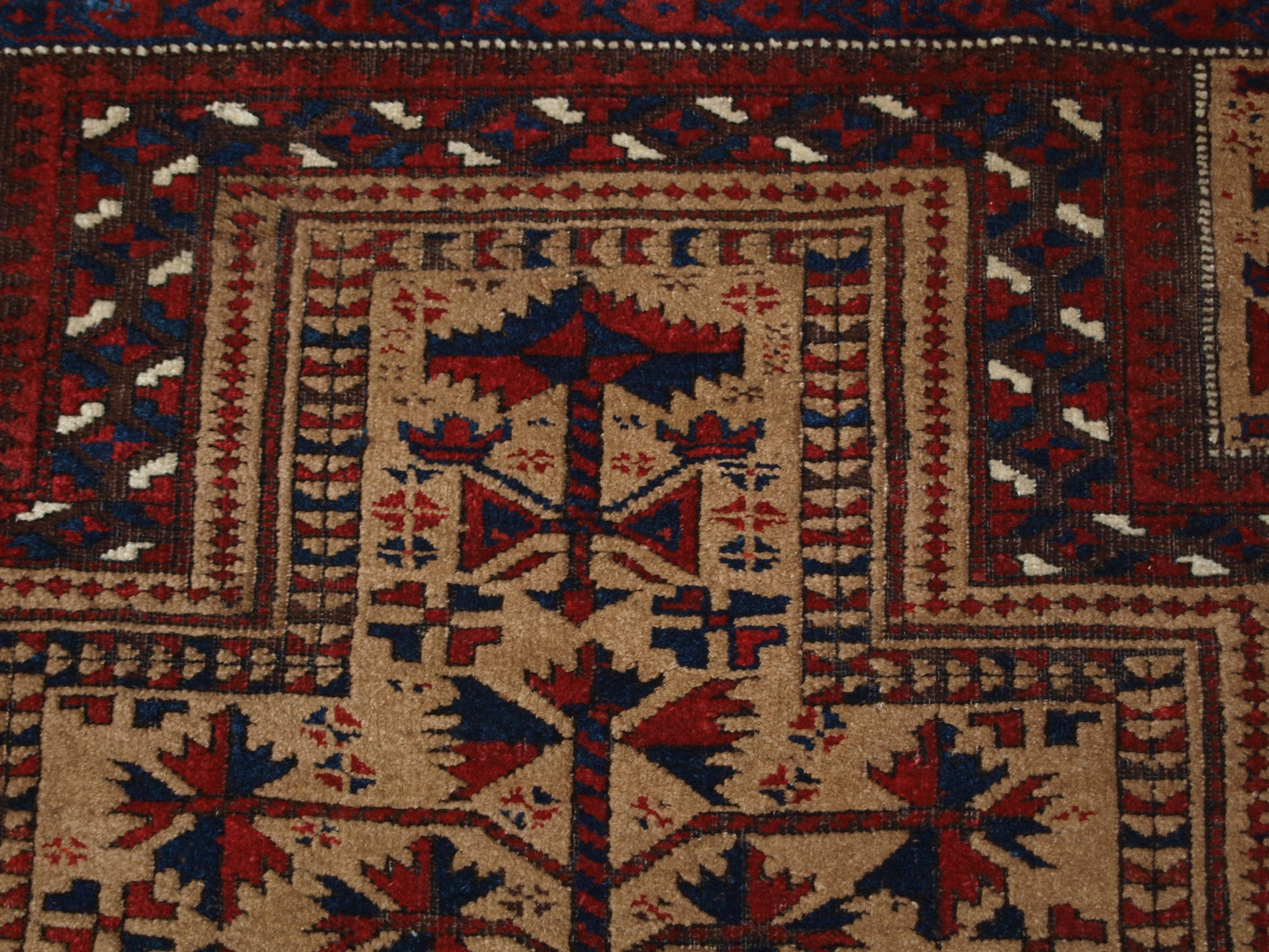 Late 19th Century Antique Baluch camel ground prayer rug, late 19th century. For Sale