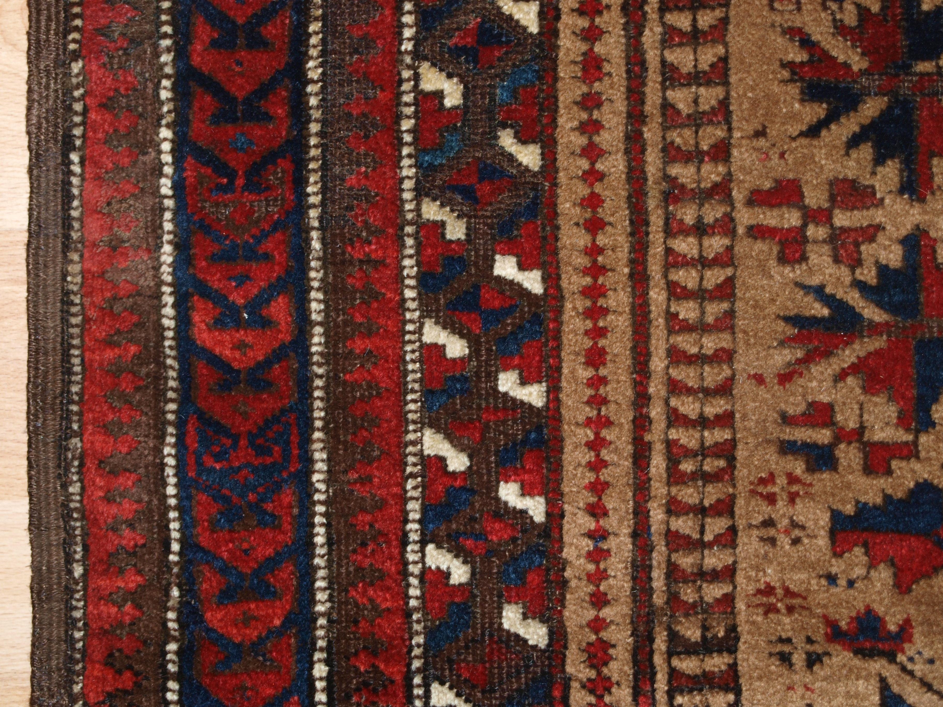 Antique Baluch camel ground prayer rug, late 19th century. For Sale 1