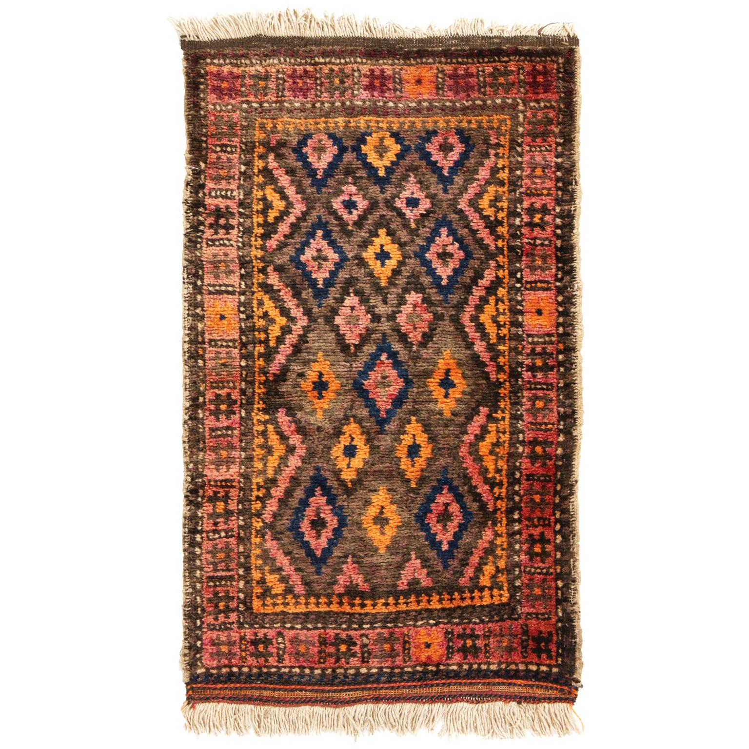Antique Baluch Geometric Pink and Orange Wool Persian Rug For Sale at