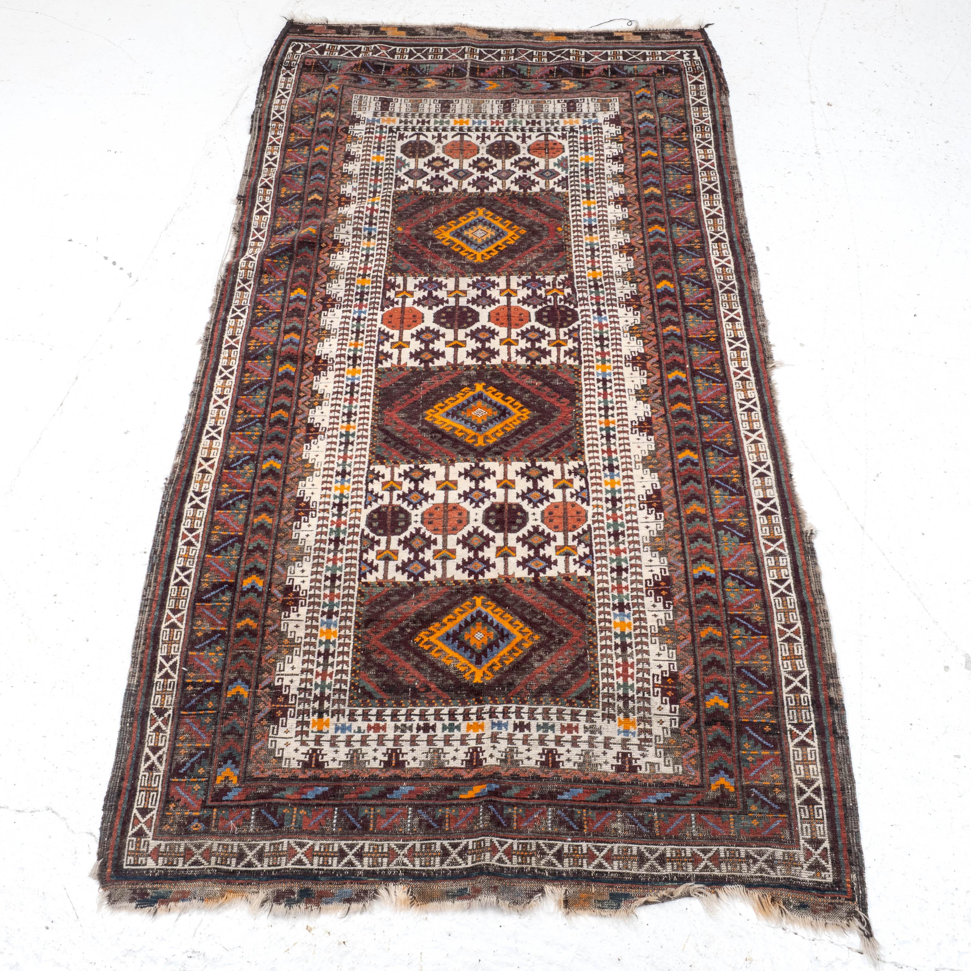 Tessuto a mano Antico tappeto afghano persiano Baluch C1920 - 7' x 3'8