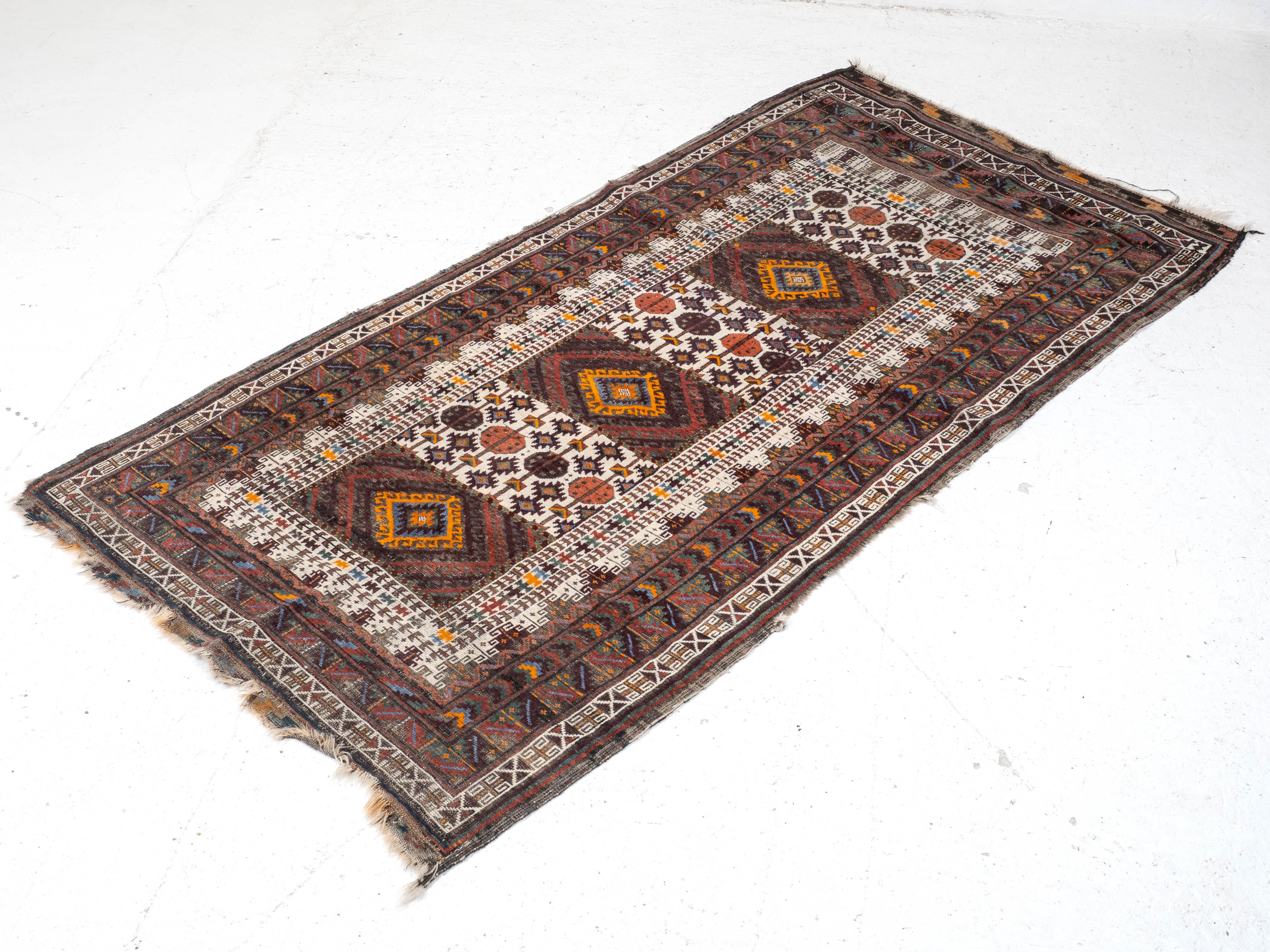 Antico tappeto afghano persiano Baluch C1920 - 7' x 3'8