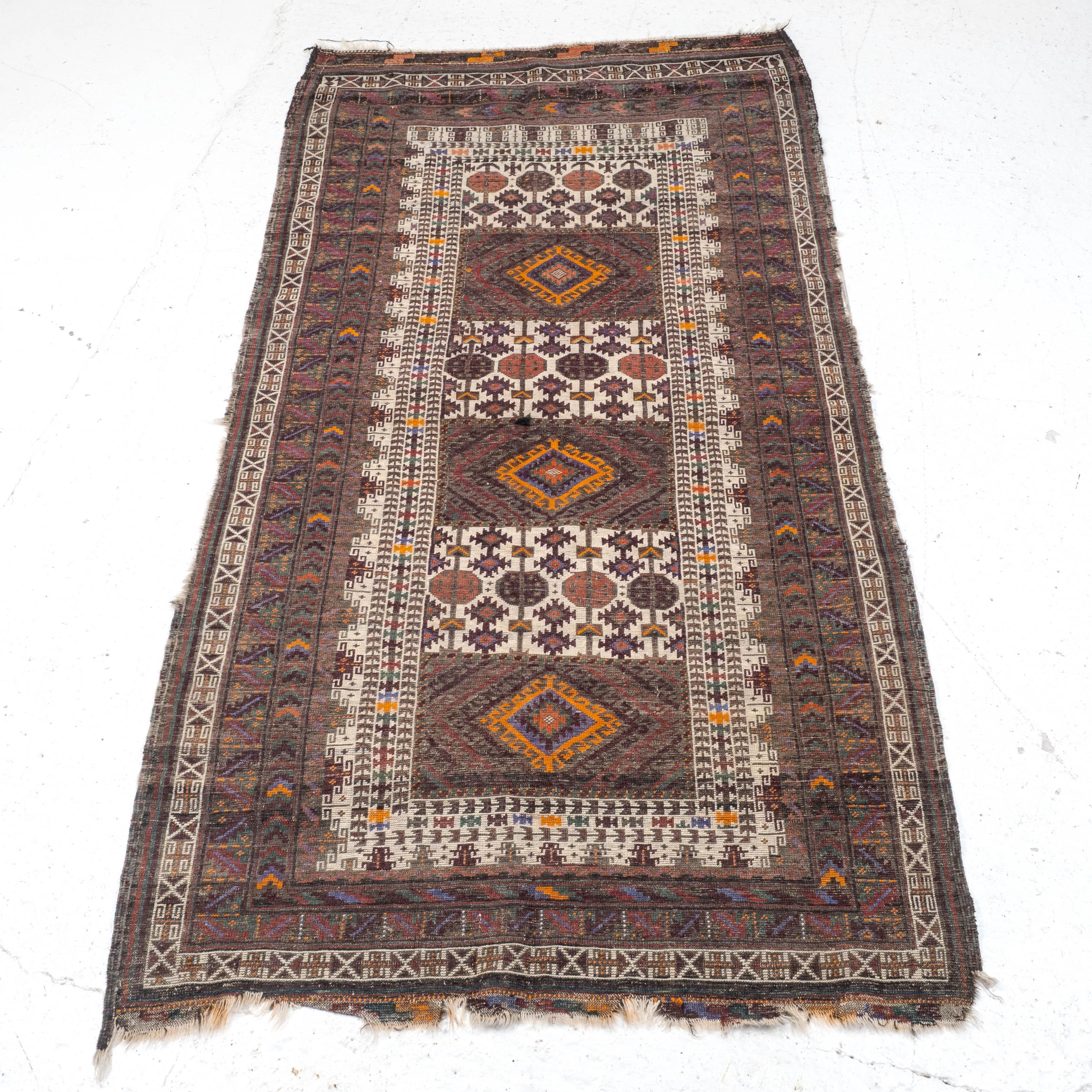 Antico tappeto afghano persiano Baluch C1920 - 7' x 3'8