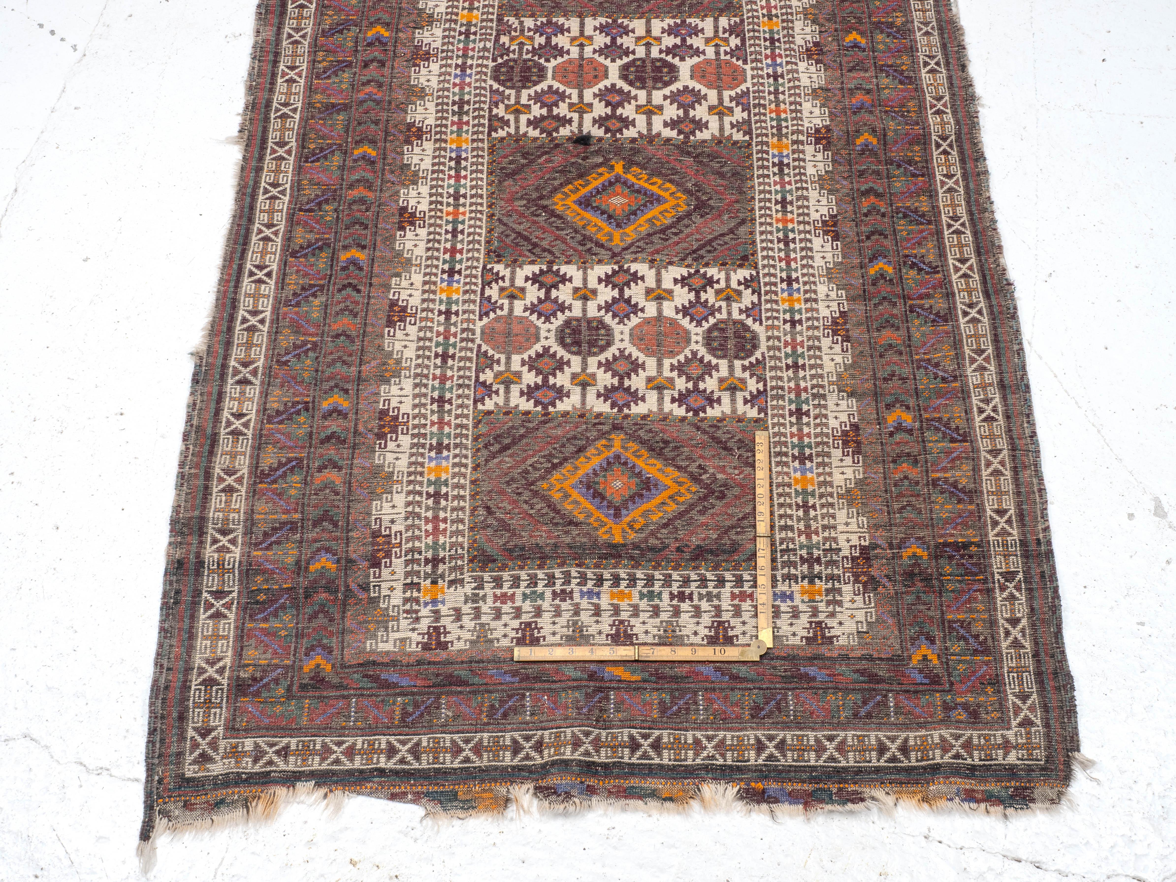 Antico tappeto afghano persiano Baluch C1920 - 7' x 3'8